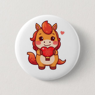 Badge Rond 5 Cm Love at First Gallop Fire Horse Valentine Chinese 