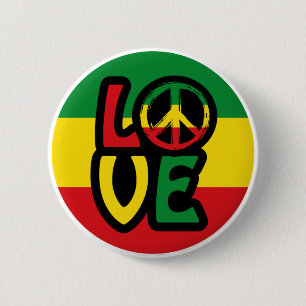 Badge Rond 5 Cm LOVE avec symbole de paix, style reggae