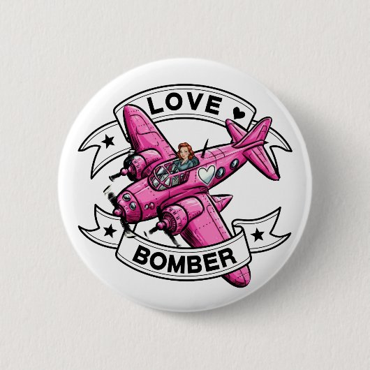 Badge Rond 5 Cm Love Bomber Pilot Pink (Devant)