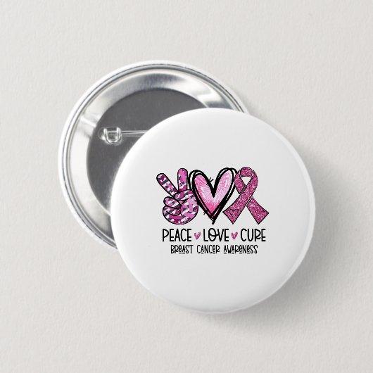 Badge Rond 5 Cm Love Cure Pink Ribbon Cancer Sensibilisation du se (Devant & derrière)