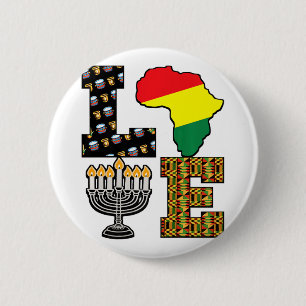 Badge Rond 5 Cm Love Happy Kwanzaa Africa Carte Kinara Bougies Afr