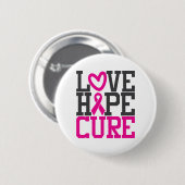Badge Rond 5 Cm Love Hope Cure | Breast Cancer (Devant & derrière)