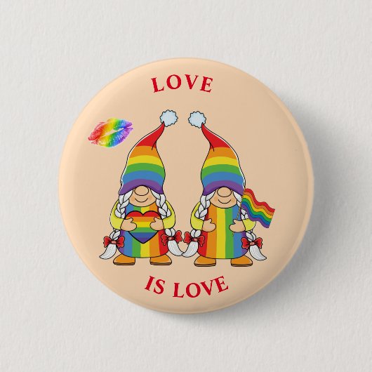 Badge Rond 5 Cm LOVE IS LOVE - Bouton deux filles arc-en-ciel (Devant)