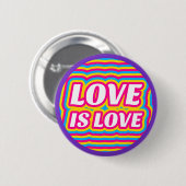 Badge Rond 5 Cm Love Is Love Pride Button - Rainbow & Purple Ring (Devant & derrière)