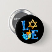 Badge Rond 5 Cm LOVE Mignonne Hanoukka Décorations Dreidel Menorah (Devant & derrière)