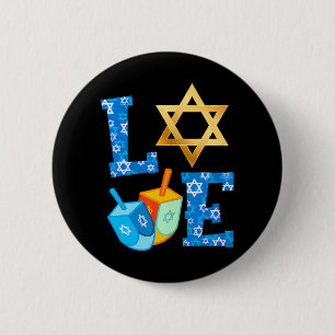 Badge Rond 5 Cm LOVE Mignonne Hanoukka Décorations Dreidel Menorah