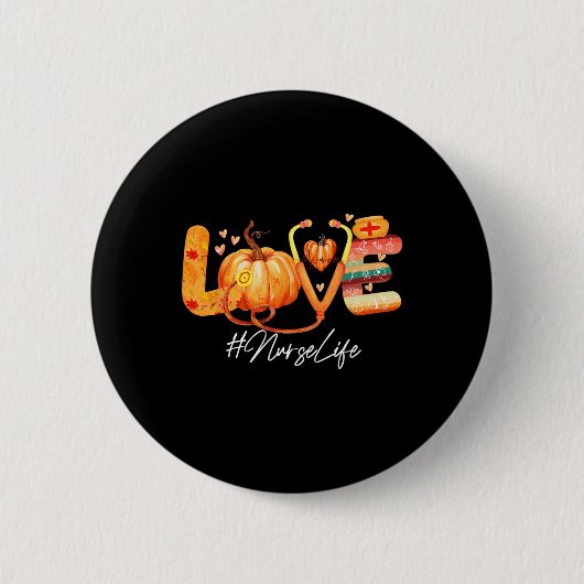 Badge Rond 5 Cm Love Nurse Life Citrouille Automne Automne Thanksg (Devant)