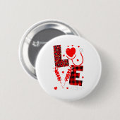 Badge Rond 5 Cm Love Nurse Life Valentine Day Leopard Plaid Red He (Devant & derrière)