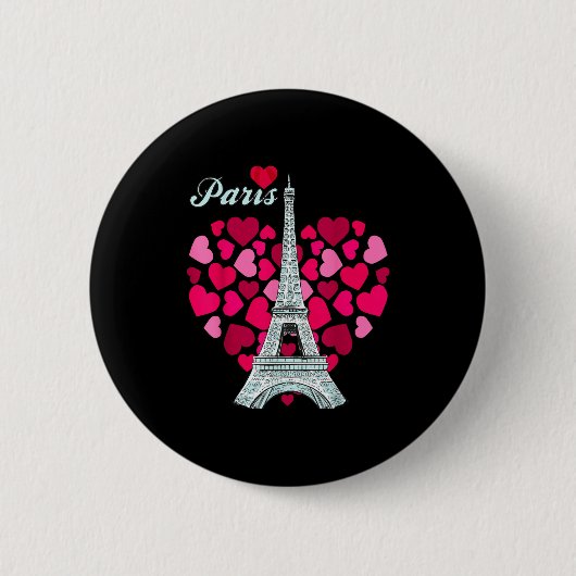 Badge Rond 5 Cm Love Paris Heart Eiffel Tower Souvenir France Fren (Devant)