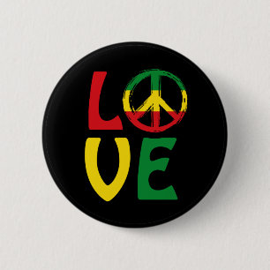 Badge Rond 5 Cm LOVE Reggae avec symbole de paix