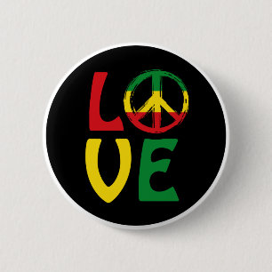 Badge Rond 5 Cm LOVE Reggae avec symbole de paix