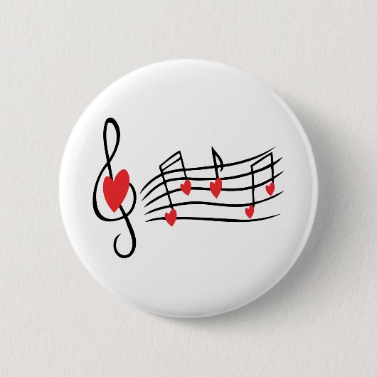 BADGE ROND 5 CM LOVE SONG MUSIC NOTES CUTE RED BLACK AMIS BLANC (Devant)