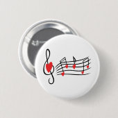 BADGE ROND 5 CM LOVE SONG MUSIC NOTES CUTE RED BLACK AMIS BLANC (Devant & derrière)
