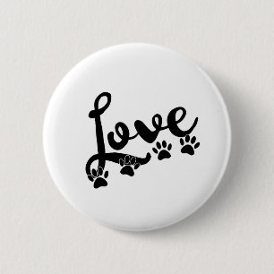Badge Rond 5 Cm Love Typographie Avec Empreintes de pattes de chie