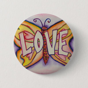 Badge Rond 5 Cm Love Word Pink Butterfly Custom Button Pins