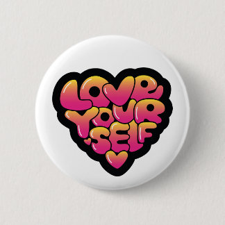 Badge Rond 5 Cm Love Yourself Typography Heart Sticker 