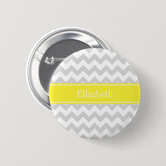 Badge Rond 5 Cm Lt Gray Wht Chevron Yellow Monogram (Devant & derrière)