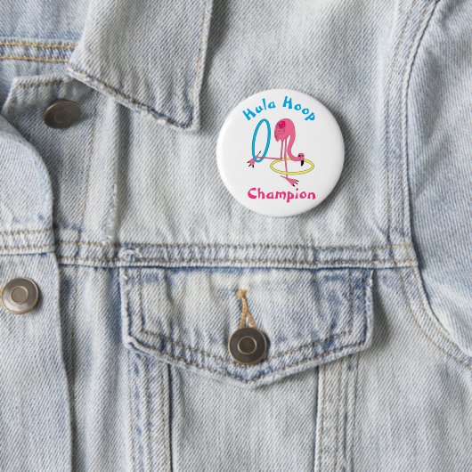 Badge Rond 5 Cm Luau Party Flamingo Hula Hoop Champion 3" Button (En situation)