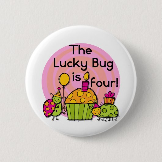 Badge Rond 5 Cm Lucky Bug Cupcake 4th Birthday T-shirts et cadeaux (Devant)