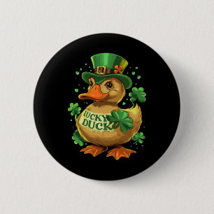 Badge Rond 5 Cm Lucky Duck Shamrock Funny Jour de la Saint Patrick