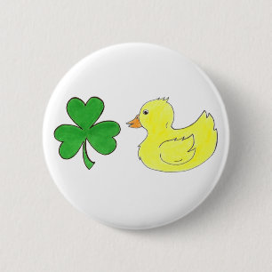 Badge Rond 5 Cm Lucky Ducky Shamrock Rubber Duck St. Patrick's Day