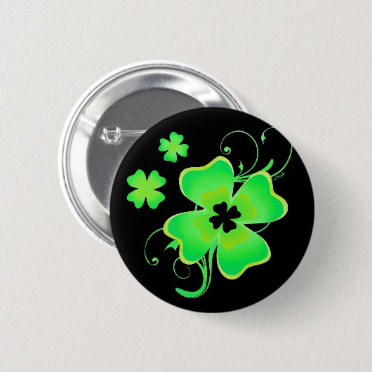 Badge Rond 5 Cm Lucky Irish Four Leaf Clover Button (Devant & derrière)