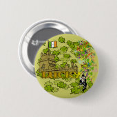 Badge Rond 5 Cm Lucky Leprechaun et son château irlandais (Devant & derrière)
