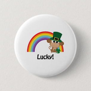 Badge Rond 5 Cm Lucky Monkey Leprechaun