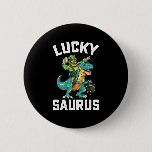 Badge Rond 5 Cm Lucky Saurus Dinosaur T Rex St Patrick's Day