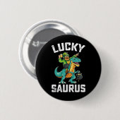 Badge Rond 5 Cm Lucky Saurus Dinosaure T Rex Saint-Patrick (Devant & derrière)