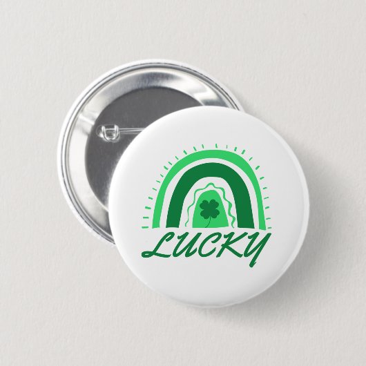 Badge Rond 5 Cm Lucky Shamrock Rainbow (Devant & derrière)