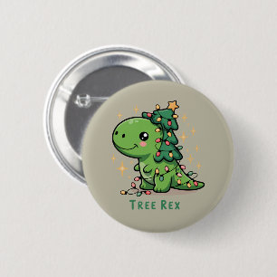 Badge Rond 5 Cm Lumière de dinosaure de Noël Fête drôle Rex d'arbr