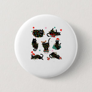 Badge Rond 5 Cm Lumière de Noël de chat Renne Père Noël Chat de No