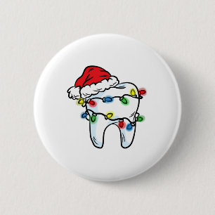 Badge Rond 5 Cm Lumière de Noël Dent Chapeau de Père Noël Dentiste
