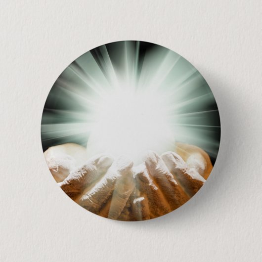 Badge Rond 5 Cm Lumière spirituelle dans des mains évasées (Devant)