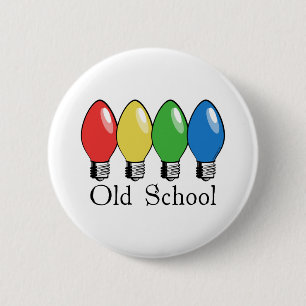 Badge Rond 5 Cm Lumières d'arbre de Noël de vieille école