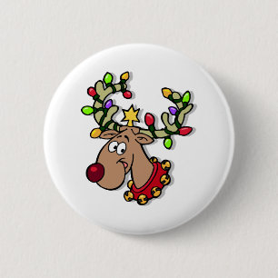 Badge Rond 5 Cm Lumières de Noël des rennes