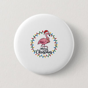 Badge Rond 5 Cm Lumières de Noël Flamant Fêtes