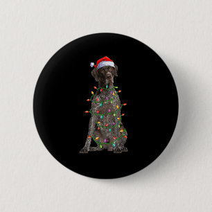 Badge Rond 5 Cm Lumières de Noël Santa Chien Pointer Allemand à po