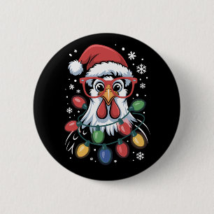 Badge Rond 5 Cm Lumieres de sapin de Noël de poulet Ferme Animal S