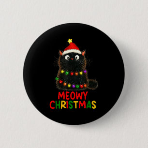 Badge Rond 5 Cm Lumières de sapin de Noël Meowy Chat noir Pyjama d