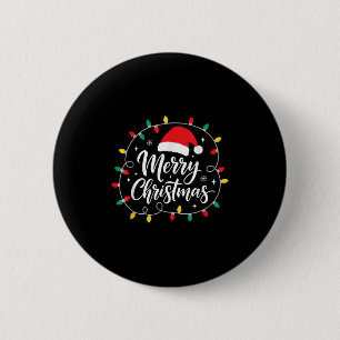 Badge Rond 5 Cm Lumières Joyeux Noël Chapeau Rouge de Père Noël Xm