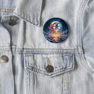 Badge Rond 5 Cm Lune de l'Équilibre Éternel – Âmes de Feu et d'Eau