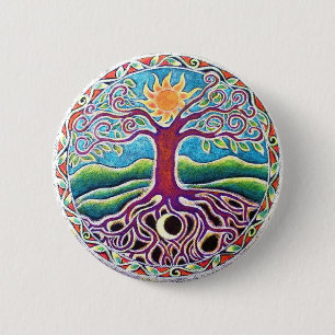Badge Rond 5 Cm Lune et arbre de Sun de bouton de mandala de la