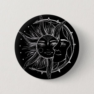 Badge Rond 5 Cm Lune et soleil. illustration de tatouage de style 