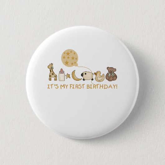 Badge Rond 5 Cm Lune, étoiles, et anniversaire d'animaux premier (Devant)