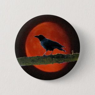 Badge Rond 5 Cm Lune noire de rouge de corneille