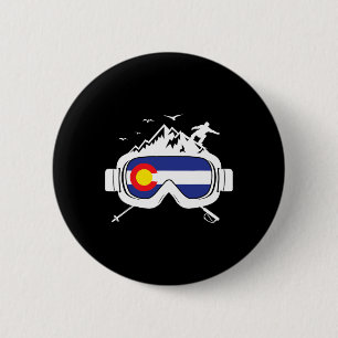 Badge Rond 5 Cm Lunettes de Ski Drapeau Colorado Skieur Souvenir d