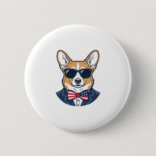 Badge Rond 5 Cm Lunettes de soleil Corgi patriotiques Art vectorie