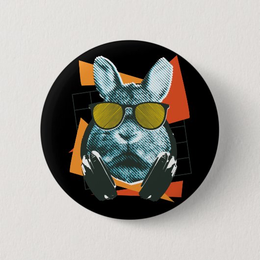 Badge Rond 5 Cm Lunettes de soleil de lapin, lapin drôle avec lune (Devant)